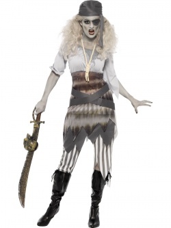 Kostým Zombie Pirátka - Pruhované Legíny