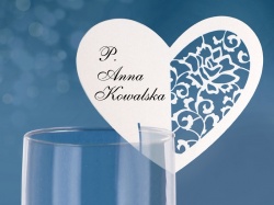 Svatební jmenovka na skleničku srdce